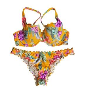 Shade‎ & Shore 34B S Bikini Set Orange Floral Tropical Print Swimsuit New